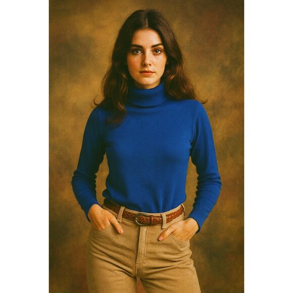 Pendleton Womens M Turtleneck Wool Sweater Blue Slim Fit 70s Style Preppy - Picture 1 of 10